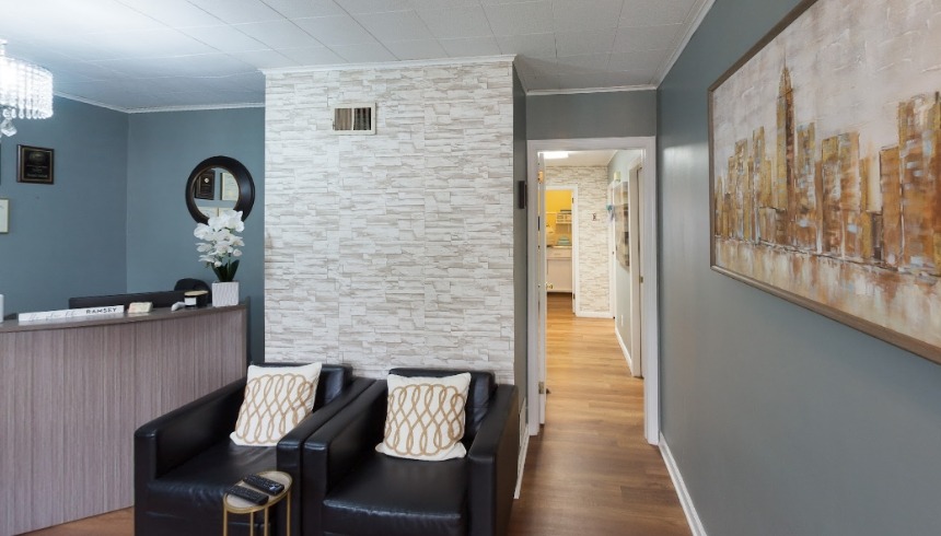 Hallway looking into dental treatment room