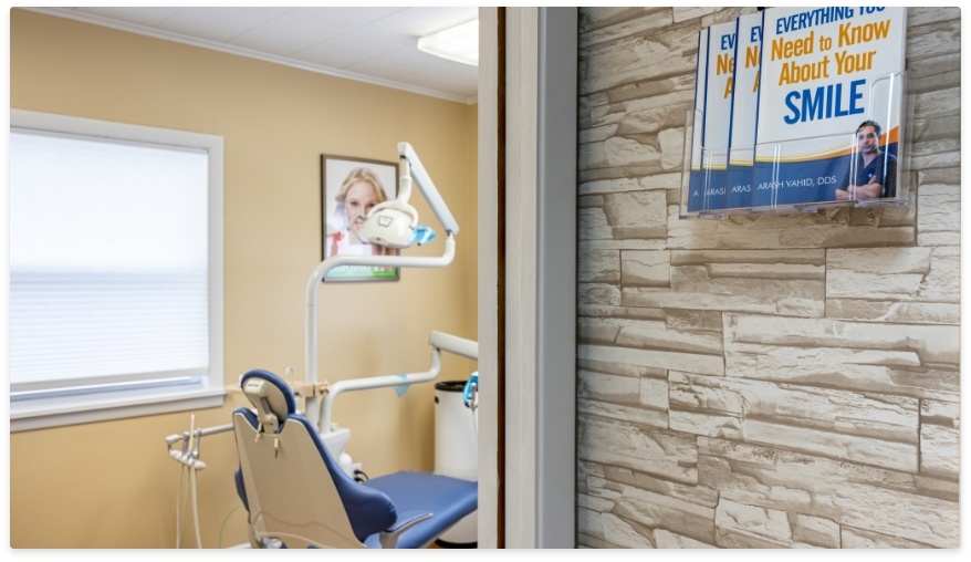View of dental treatment room from hallway